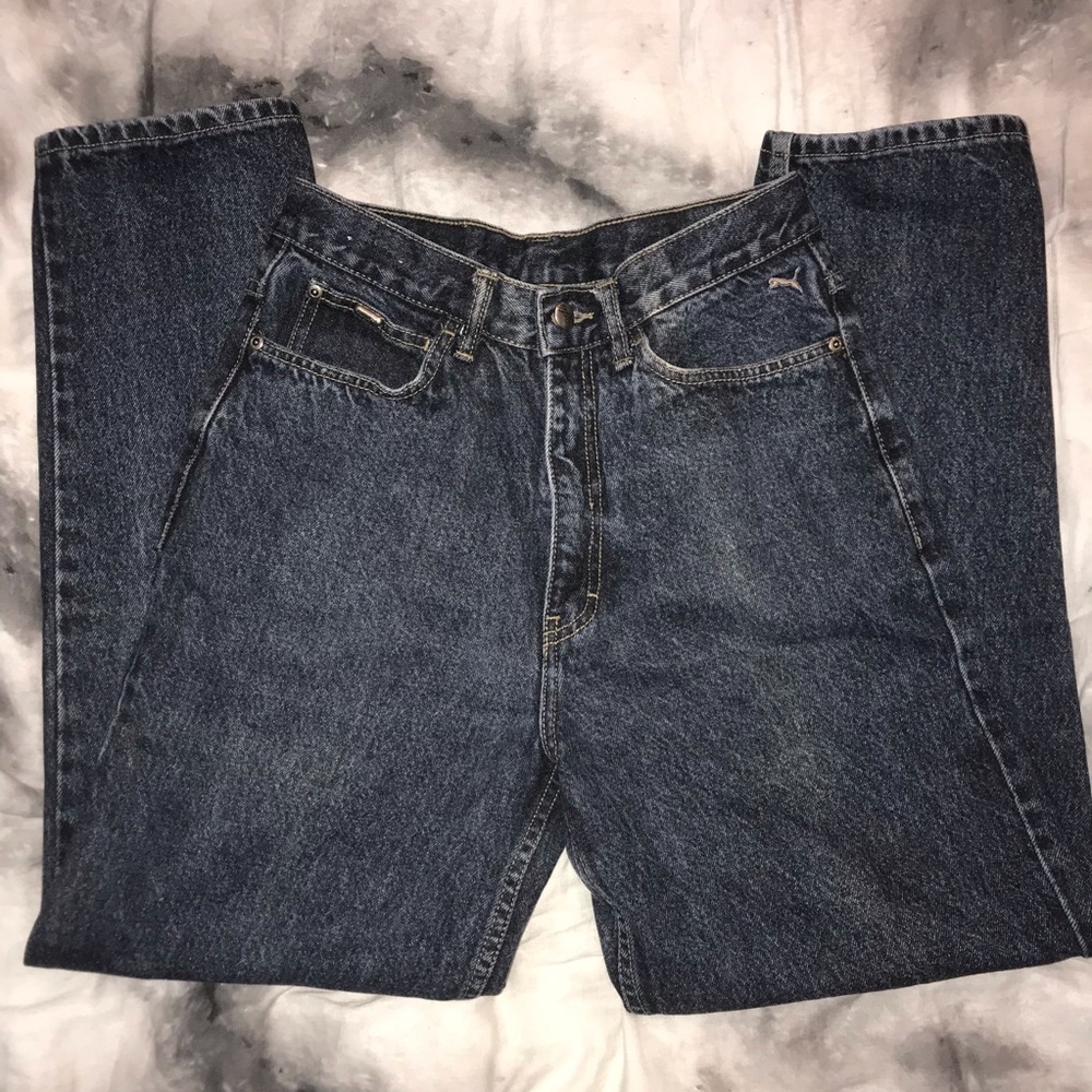 dark wash puma denim straight leg jeans